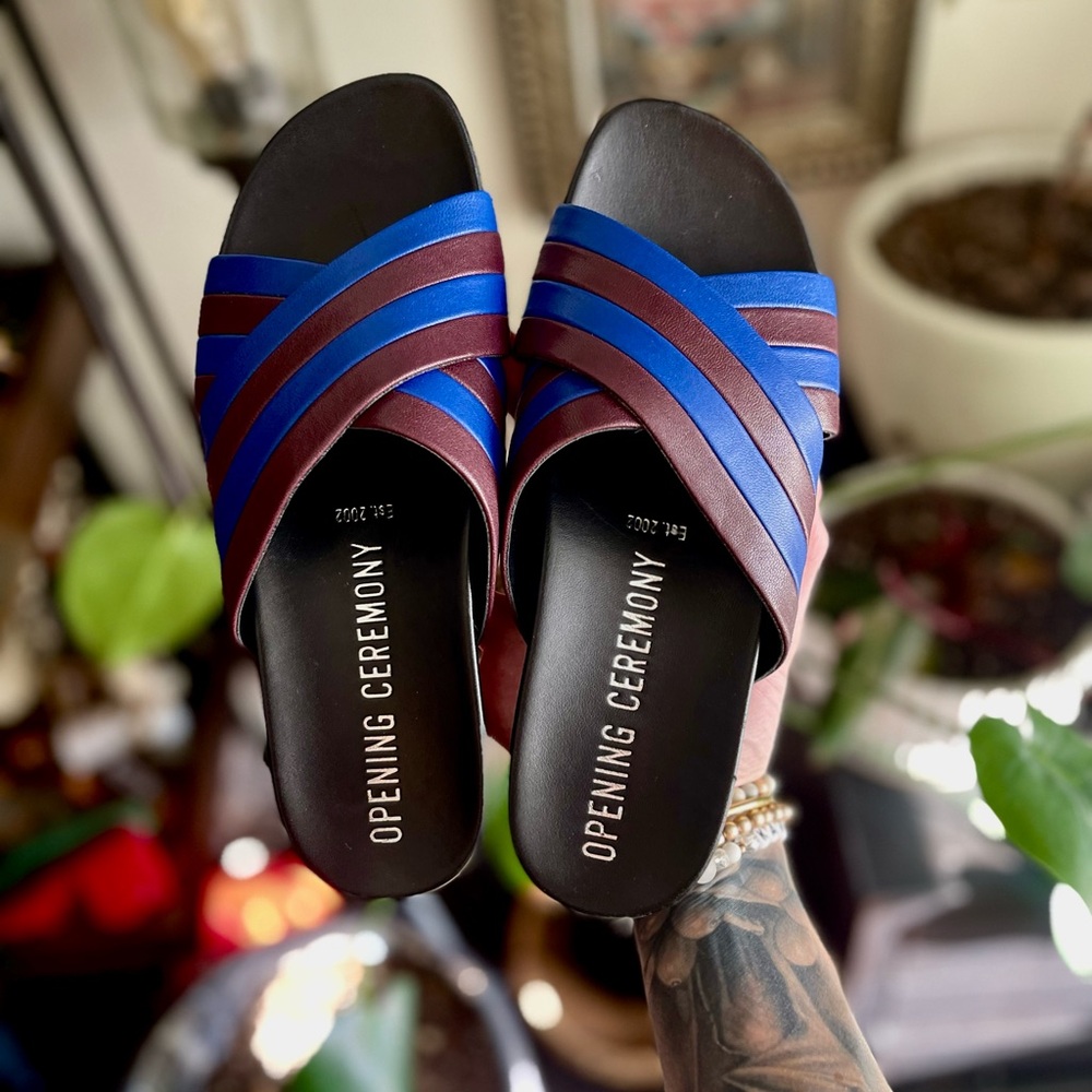 Open Ceremony 🔹 sz 37 🔹 Jourdena Leather Criss-Cross Slides